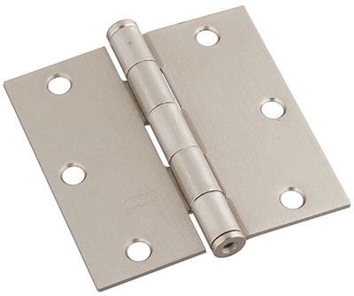 Door Hinge, Interior, Square-Edge, Satin Nickel, 3.5-In.