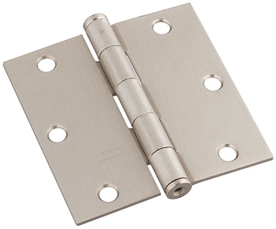 Door Hinge, Interior, Square-Edge, Satin Nickel, 3-In.