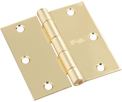 Door Hinge, Interior, Square-Edge, Bright Brass, 3.5-In.