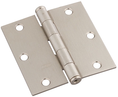 Door Hinge, Interior, Square-Edge, Satin Nickel, 3.5-In.