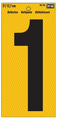 Address Number, Reflective Yellow & Black, 5-In.,  inch1 inch