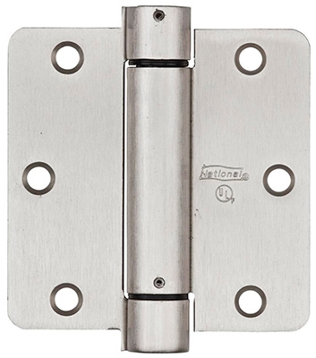 Spring Door Hinge, Adjustable, Nickel, 3.5-In.