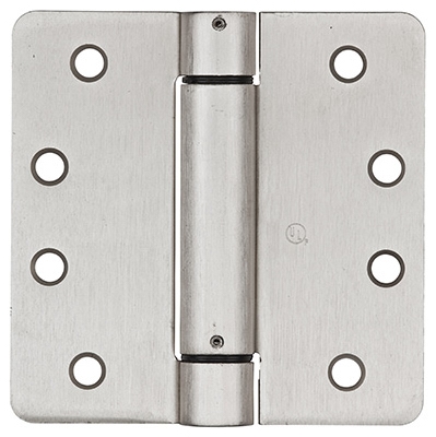 Spring Door Hinge, Adjustable, Nickel, 4-In.