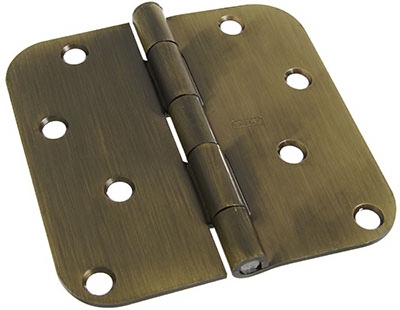 Door Hinge, Interior, Round-Edge, Antique Brass, 4-In.