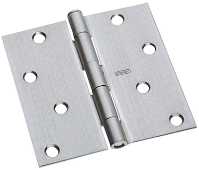 Door Hinge, Interior, Square-Edge, Satin Chrome, 4-In.