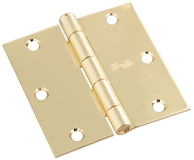 Door Hinge, Interior, Square-Edge, Polished Brass, 3.5-In.