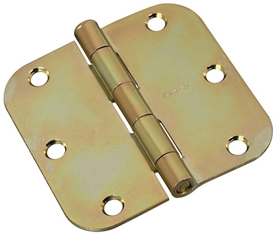 Door Hinge, Interior, Round-Edge, Brass Tone, 3.5-In.