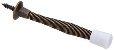 Door Stop, Spring, Antique Brass, 3-In.