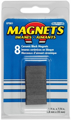 Ceramic Block Magnets .875 inchL X.25 inchW X .1875 inchThk, 8 pieces