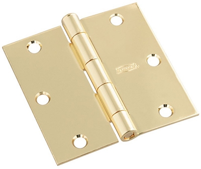Door Hinge, Interior, Square-Edge, Polished Brass, 3-In.