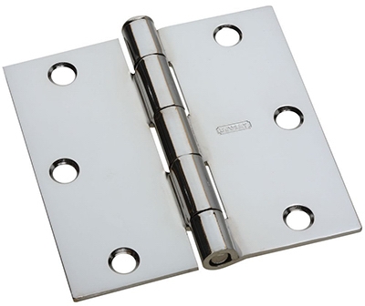 Door Hinge, Interior, Square-Edge, Polished Chrome, 3-In.