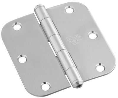 Door Hinge, Interior, Round-Edge, Stainless Steel, 3-In.