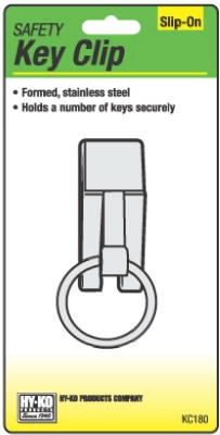 Safety Key Clip, Slip-On, Split-Ring, Stainless Steel