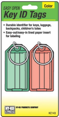 Key I.D. Tag, Colored, Split Ring, 2-Pk.