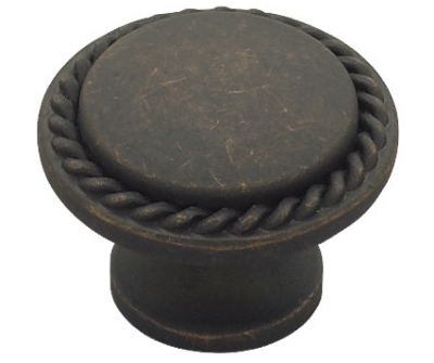 Cabinet Knob, Roped Edge, Distressed Bronze, 1-1/8-In.