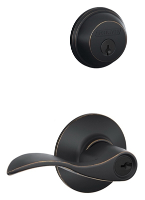 Schlage Deadbolt + Keyed Accent Entry Lever Lock, Aged Bronze