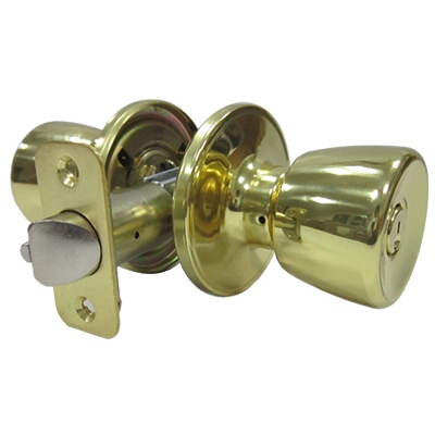 Medium Tulip-Style Knob Entry Lockset, Polished Brass
