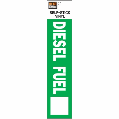 Self-Adhesive Diesel Fuel Safety Sign, Vinyl, 2 x 8-In.