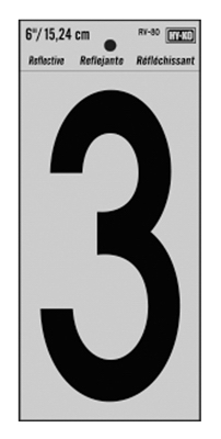Adhesive Reflective Number 3, Vinyl, 6-In.