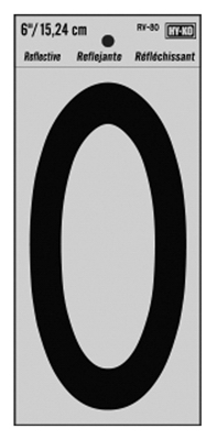 Adhesive Reflective Number 0, Vinyl, 6-In.