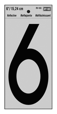 Adhesive Reflective Number 6, Vinyl, 6-In.