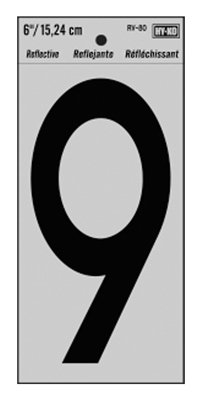 Adhesive Reflective Number 9, Vinyl, 6-In.