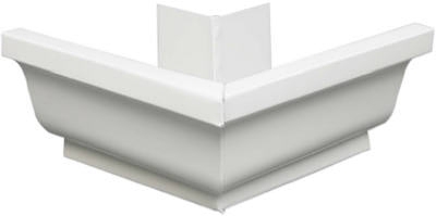 Gutter Outside Mitre, White Aluminum, 5-In.
