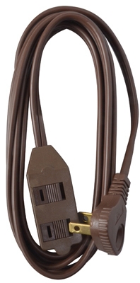 Extension Cord, 16/2 SPT-2 Brown, Low Profile Polarized Slender Plug, 7-Ft.