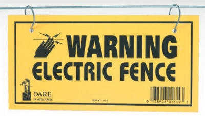 Electric Fence Warning Sign, Yellow & Black Laminated Vinyl, 4 x 8-In., 3-Pk.