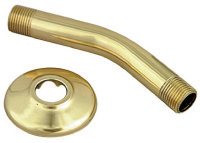 Shower Arm & Flange, Brass, 1/2-In. Male Iron Pipe x 6-In.