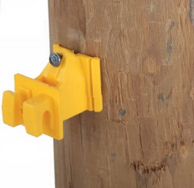 Electric Fence Insulator, Wood Post Wire, Snug-Fit, With Nails, Yellow, 25-Pk.