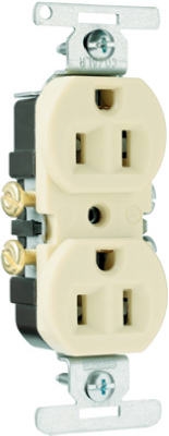 Duplex Outlet, Copper/Aluminum, 2-Pole, 3-Wire Ground, Ivory, 15-Amp, 125-Volt