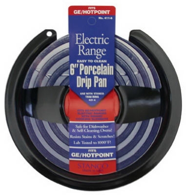 Electric Range Drip Pan, Hinged Element, Non-Stick Porcelain, 6-In.