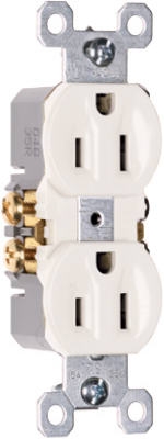 Standard Duplex Outlet, White, 2-Pole, 3-Wire Grounding, 15-Amp., 125-Volt