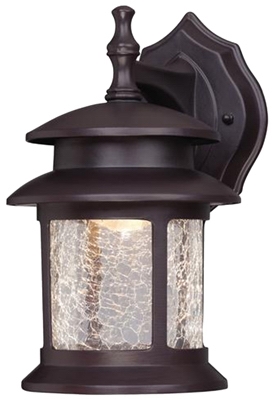 LED Wall Lantern, Outdoor, Oil-Rubbed Bronze With Crackled Glass, 9-Watt.