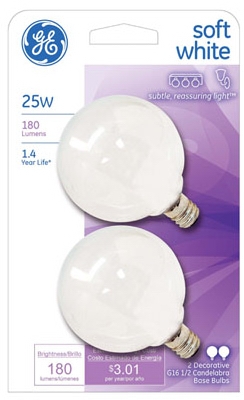 2-Pack 25-Watt White Globe Light Bulbs