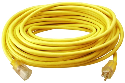 100-Ft. 12/3 SJTW-A Round Vinyl Yellow Extension Cord
