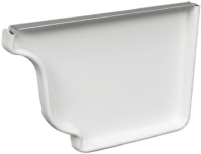 Gutter End Cap, Right, White Aluminum, 5-In.