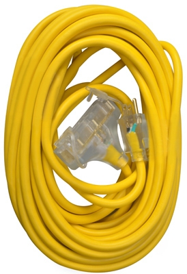 Extension Cord, 12/3 SJTW Yellow 3-Outlet, 50-Ft.