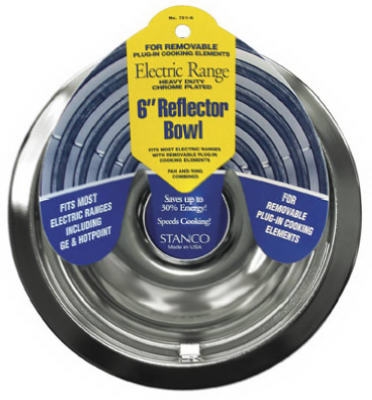Electric Range Reflector Bowl, Removable Element, Chrome, 6-In.