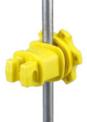 Electric Fence Insulator, Western, Round & Fiberglass T-Post, Screw-Tight, Yellow, 25-Pk.