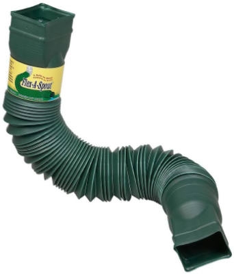 Downspout Extension, Flexible Green Poly, Extends 24 - 55-In.