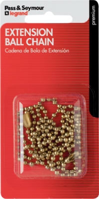Beaded Extension Chain with End Bell & Connector, Brass Finish, 3-Ft.