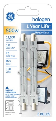 Quartzline Halogen Heavy-Duty Lamps, 500-Watt, 2-Pk.