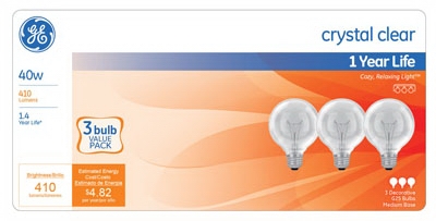 3-Pack 40-Watt Clear Incandescent Globe Light Bulbs
