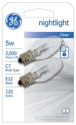 Night Light Bulb, Clear, 5-Watt, 2-Pk.