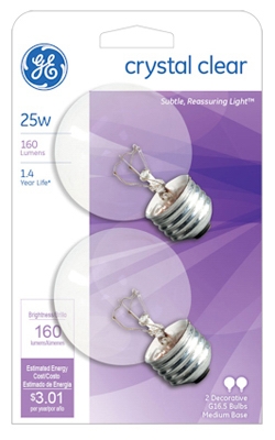 2-Pack 25Watt Clear Incandescent Globe Bulbs