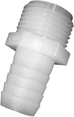 1/2 inch I.D. x 3/4 inch Male Garden Hose, Nylon Barb Adapter Fitting.
