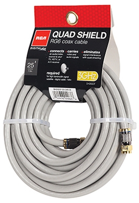 Quad Shield RF6 Coaxial Cable, Gray, 18-AWG, 25-Ft.