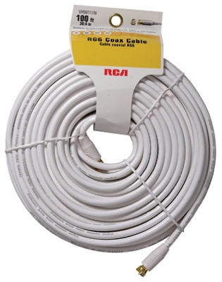 100-Ft. White RG6 Coax Cable With  inchF inch Connectors
